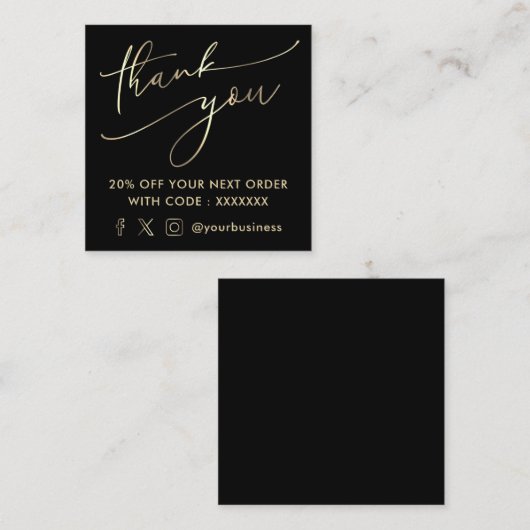 faux gold dank u script square visitekaartje (Voorkant / Achterkant)