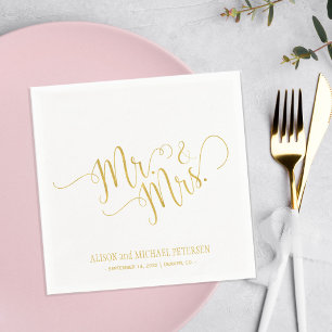 Faux gold de heer en mevrouw Simple calligraphy br Servetten
