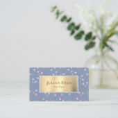 Faux Gold Dusty Blue Floral Carte de visite (Debout devant)