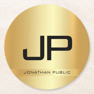 Faux Gold Elegant Monogrammed Sjabloon Moderne Ronde Kartonnen Onderzetter