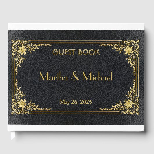 Faux Gold Embossed Leather Guest Book Gastenboek (Voorkant)