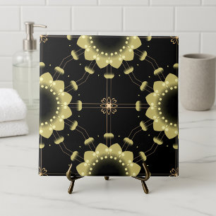 Faux Gold en Black Mosaic Arabesque Geometric Tegeltje