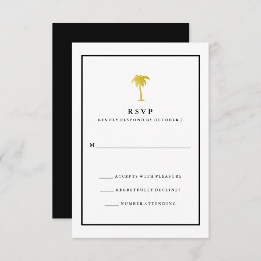 Faux Gold en Black Palm Tree | Glam Wedding RSVP (Voorkant / Achterkant)