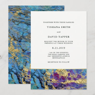 Faux Gold en Blue Marged Wedding Kaart