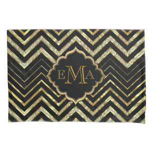 Faux Gold en Glitter Chevron Custom Black Back Kussensloop