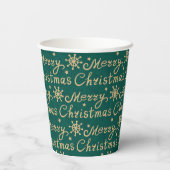 Faux Gold en Green Merry-kerstbrieftering Papieren Bekers (Achterkant)