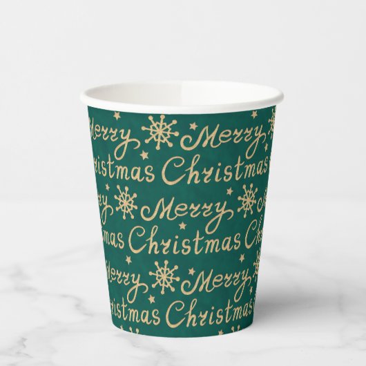 Faux Gold en Green Merry-kerstbrieftering Papieren Bekers (Links)