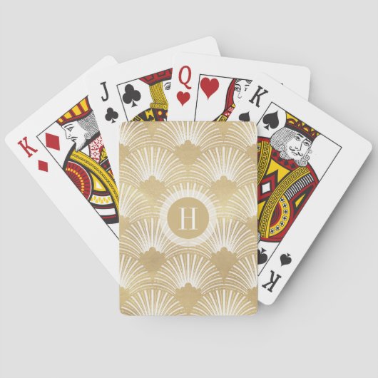 Faux Gold en White Art-Deco Geometric Pattern Pokerkaarten (Achterkant)