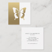 Faux Gold en White Color Butterfly Vierkante Visitekaartje (Voorkant / Achterkant)