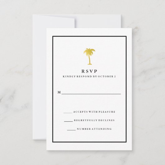 Faux Gold et Black Palm Tree | Glam Wedding RSVP (Devant)