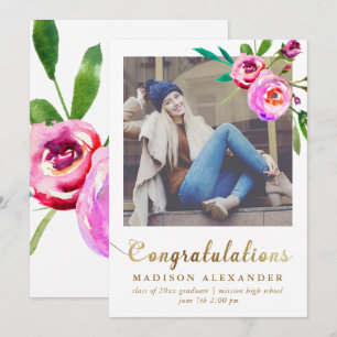 Faux Gold et Floral Graduation Faire-part Photo