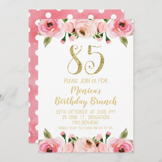 Faux Gold et Rose Invitation de fête de 85e annive (Devant / Derrière)