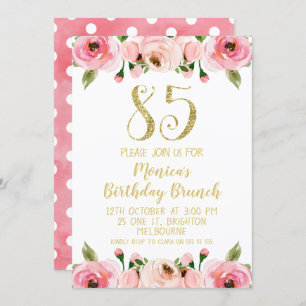Faux Gold et Roses 85e anniversaire Invitation