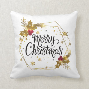 Faux Gold Floral Merry kerst Sierkussen