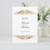 Faux Gold Flourish Damask RSVP Kaart (Staand voorkant)