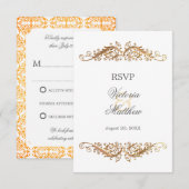 Faux Gold Flourish Damask RSVP Kaart (Voorkant / Achterkant)