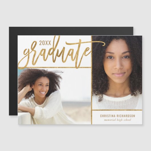 Faux Gold Foil 2 Faire-part de graduation photo (Devant / Derrière)