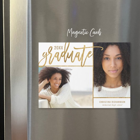 Faux Gold Foil 2 Faire-part de graduation photo