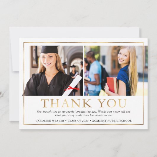 Faux Gold Foil 2 Merci de graduation photo (Devant)