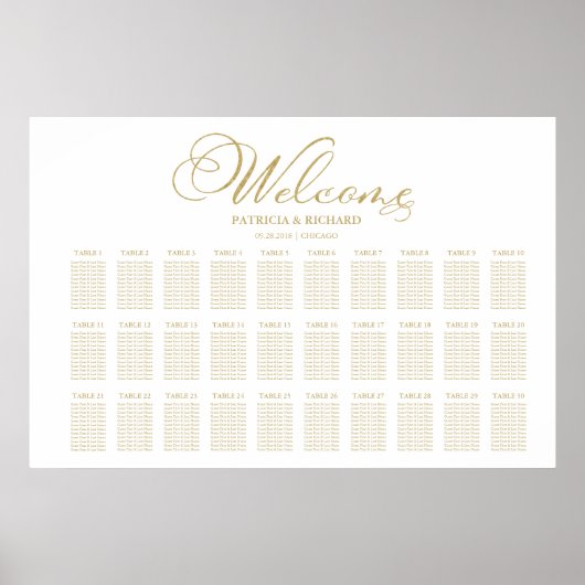 Faux Gold Foil 30 Tables Mariage Tableau de sièges (Devant)