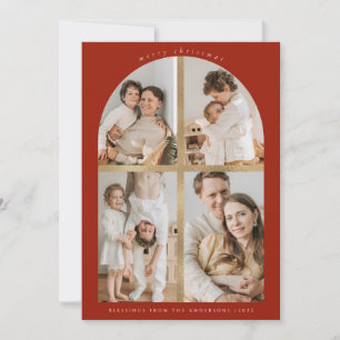 Faux Gold Foil 4 Foto's met prettige kerstboog Feestdagenkaart