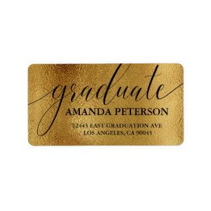 Faux Gold Foil Black Elegant Typografie Afstuderen Etiket