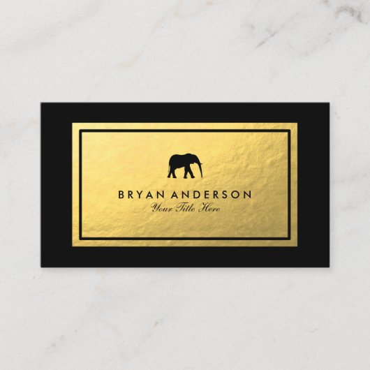 Faux Gold Foil - Black Elephant Logo Visitekaartje (Voorkant)