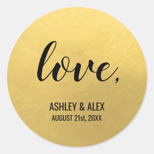 Faux GOLD FOIL Black Script Calligraphy LOVE Ronde Sticker (Voorkant)