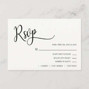 Faux Gold Foil Black & White RSVP Menu Weddenschap