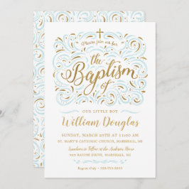 Faux Gold Foil Boy Baptism Invitation Kaart