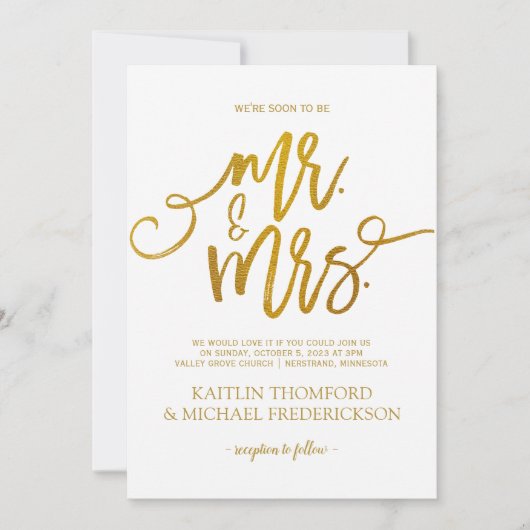 Faux Gold Foil Bruiloft uitnodigingen | Penseelscr (Voorkant)