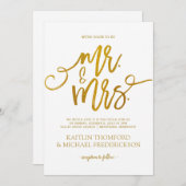 Faux Gold Foil Bruiloft uitnodigingen | Penseelscr (Voorkant / Achterkant)