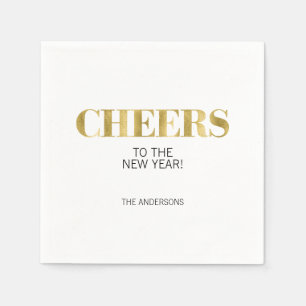 Faux Gold Foil Cheers Nieuwjaarspapier Napkin Servet