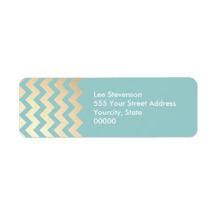 FAUX Gold Foil Chevron Pattern en Turquoise Blue Etiket