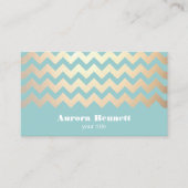 FAUX Gold Foil Chevron Pattern en Turquoise Blue Visitekaartje (Voorkant)