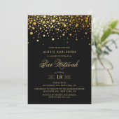 Faux Gold Foil Confetti Black Bar Mitzvah Kaart (Staand voorkant)