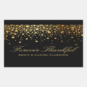 Faux Gold Foil Confetti Black Weddenschap Hartelij Rechthoekige Sticker