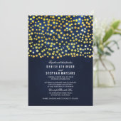 Faux Gold Foil Confetti Blue Faire-part de mariage (Debout devant)
