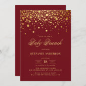 Faux Gold Foil Confetti Bourgondië Baby Brunch Kaart (Voorkant / Achterkant)