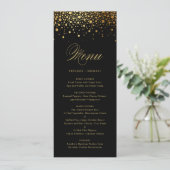 Faux Gold Foil Confetti Dots Mariage noir Menu (Debout devant)