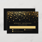 Faux Gold Foil Confetti Dots Noir Mariage RSVP (Devant / Derrière)