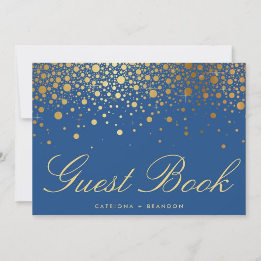 Faux Gold Foil Confetti Elegant Guest Book Sign Kaart (Voorkant)