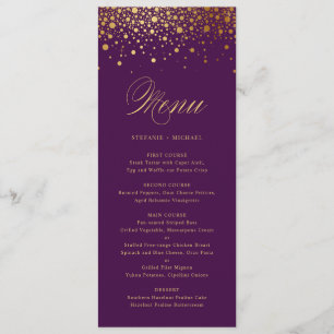Faux Gold Foil Confetti Elegant Paars Menu Kaart
