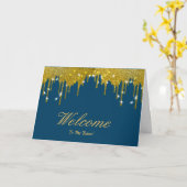 Faux Gold Foil Confetti Elegant Sparkles Welkom Kaart (Gele Bloem)