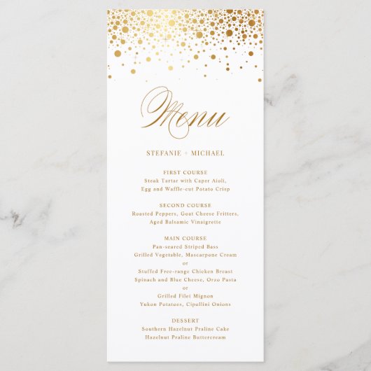 Faux Gold Foil Confetti Elegant Wedding Menu Kaart (Voorkant)