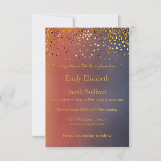 Faux Gold Foil Confetti Elegant Wedding Save The Date (Voorkant)