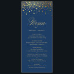Faux Gold Foil Confetti Elégante carte bleue<br><div class="desc">Carte de menu mariage personnalisable avec faux confetti en feuille d'or. Il s'agit d'une partie d'une suite mariage. D'autres couleurs et objets correspondants sont disponibles. Veuillez noter qu'il n'y aura pas de feuille d'or véritable - feuille d'or faux.</div>