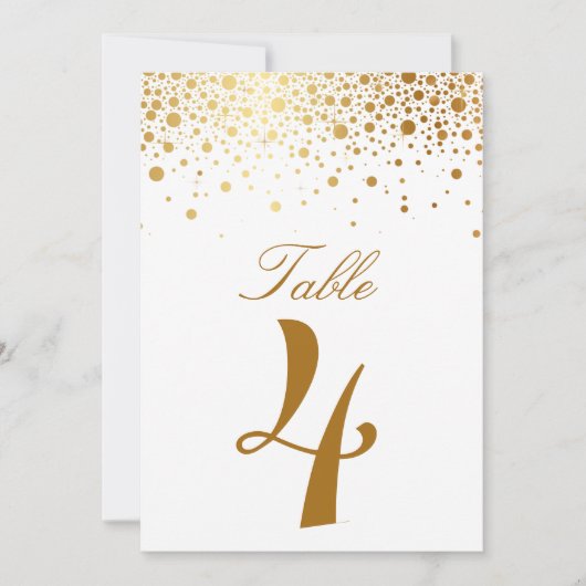 Faux Gold Foil Confetti Elégante carte de numéro d (Devant)