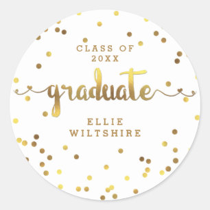 Faux Gold Foil Confetti gepersonaliseerd Afstudere Ronde Sticker