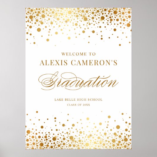 Faux Gold Foil Confetti Graduparty Welcome Poster (Voorkant)